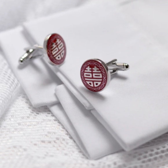 Chinese groom double happiness round cufflinks cufflink Groomsmen wedding gift - Picture 8 of 8